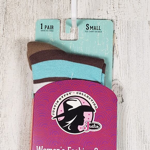 NWT Justin Boots Fashion Cushioned Sole Striped Crew Socks Women's Size Small - Picture 2 of 7